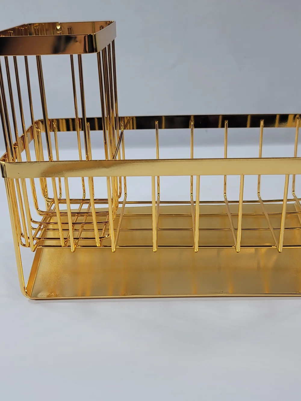 Gold Tone Sink Caddy Organizer with High Brush Holder Kitchen Countertop